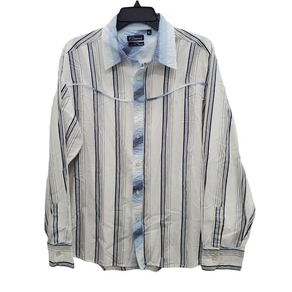 7 Diamonds Men's White Blue Stripe Mixed Print Western Yoke Button Up Shirt XL - Picture 1 of 6